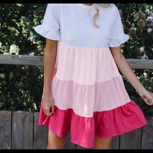 Ruffle Cuff Colorblock Smock Dress